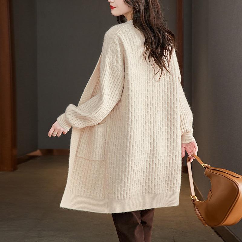 Knitted cardigan women's spring and autumn new loose lazy style fashion medium and long soft waxy sweater jacket shawl