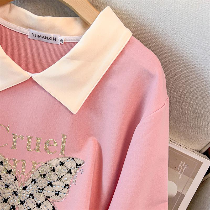 Plus Size Autumn Lapel Sweatshirt (Chest Circumference: 150/160cm, Suitable for 200-350 Jin)