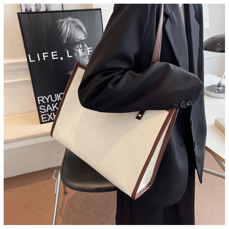 Women's Faux Leather Large Capacity Satchel Bag Korean Style Vintage Single Shoulder Handbag Crossbody Purse