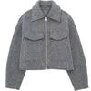 \Women Fashion with Pockets Grey Front Zipper Jackets Vintage Lapel Neck Long Sleeves Female Chic Lady Outfits