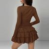 Autumn Winter Women's Solid Color Slim Fit Cascading Ruffles Mini Dress Women Elegant Flare Sleeve High Waist Sexy Party Bodycon Dresses