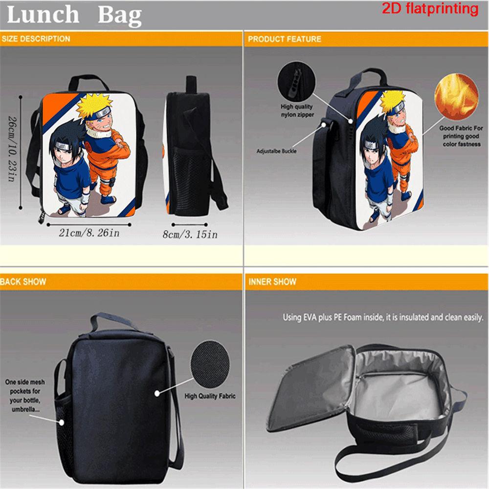 NARUTO Cartoon Anime Children's Picnic Bag,Kids Insulated Cooler Lunch Bags Cute Portable Lightweight,For Boys & Girls Age 4-10