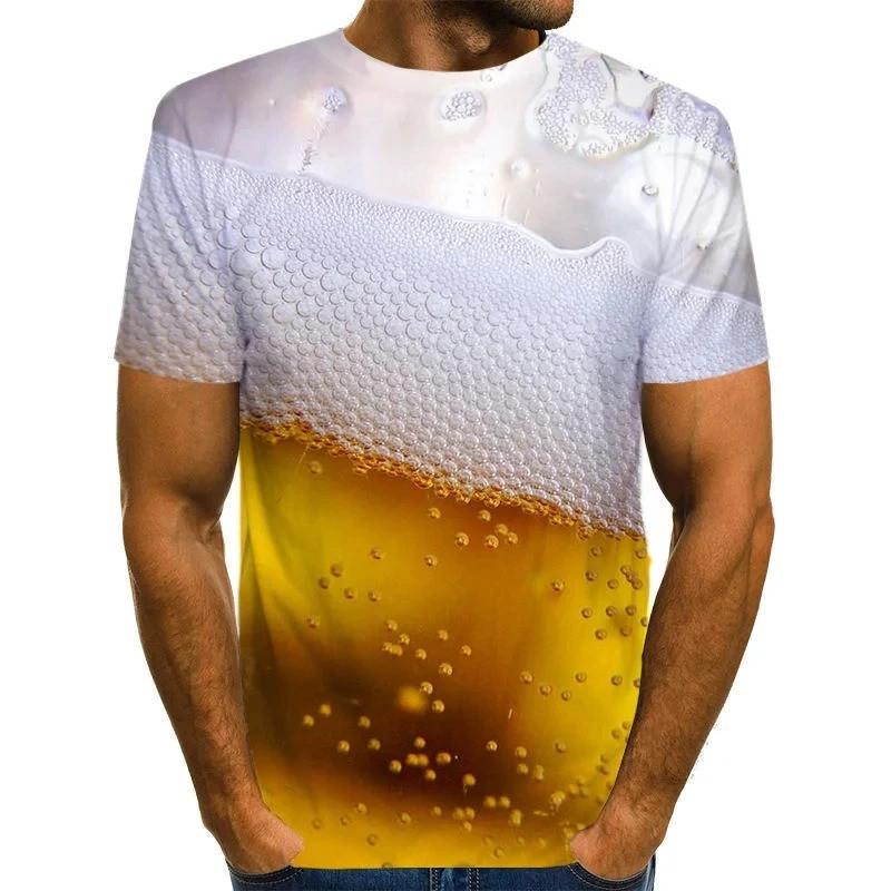 Funny Beer 3D Print T-shirt Yellow Letter Pattern Summer Short Sleeves Male T Shirt Fashion Oversize Casual Tee Shirts Clothing