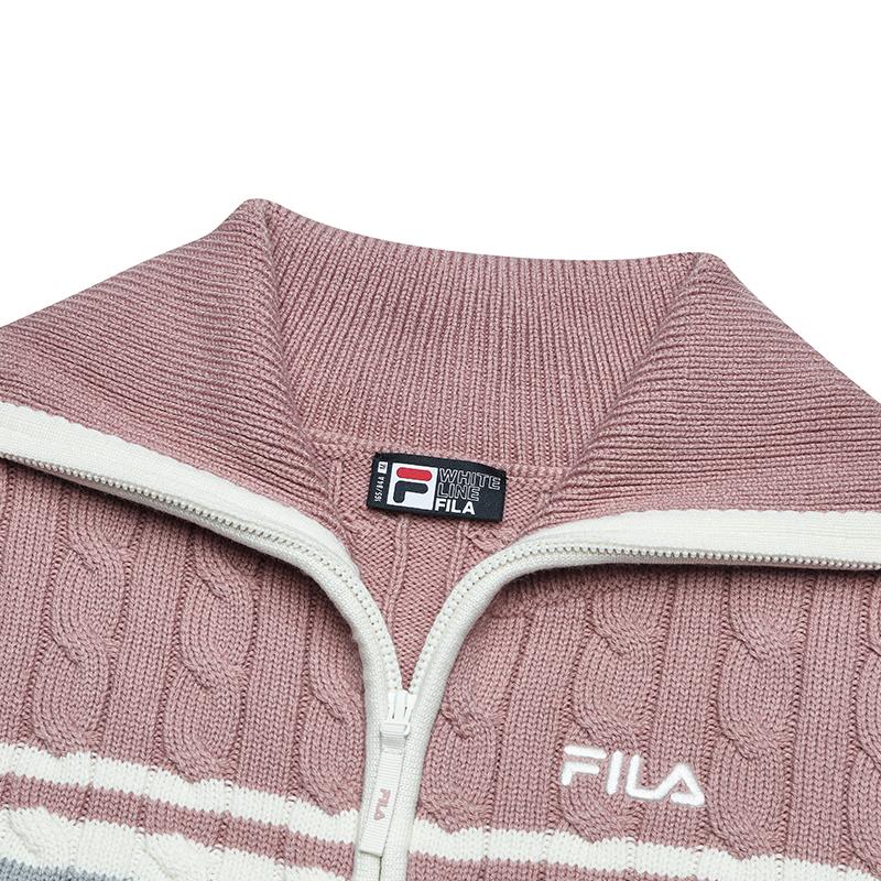 FILA Fashionable Versatile Polo Collar Knitted Jacket Women outerwear Cloud-Mushroom-White F11W519401FWT