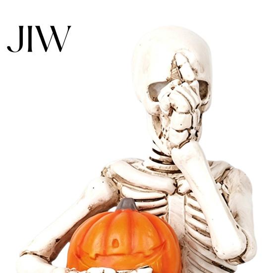 Alternative Home Accessories Vintage Skeleton Holding Pumpkin Statue, Halloween Resin Figurine, Gothic Handcrafted Sculpture Desktop