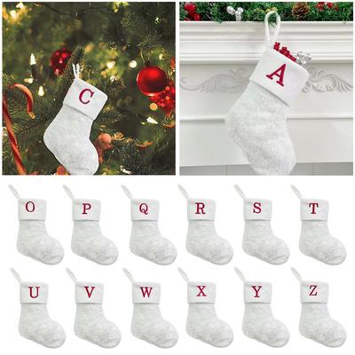 2023 Christmas Socks White Snowflake Alphabet Letters Christmas Gift Christmas Tree Knitting Xm R9A0