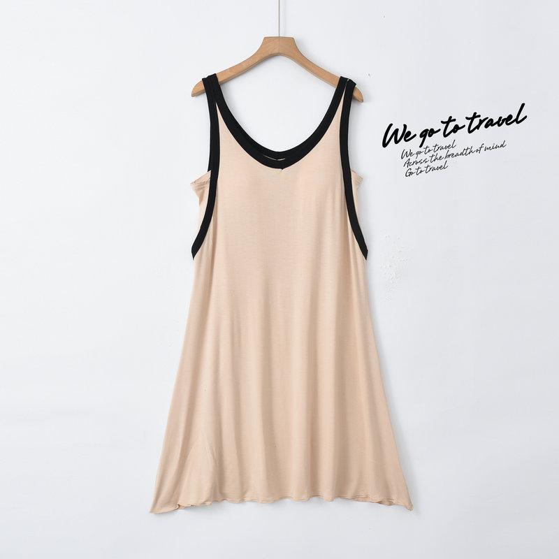 Women's Summer Modal Sleeveless Nightdress with Chest Pad - Breathable, Thin, Contrast Color