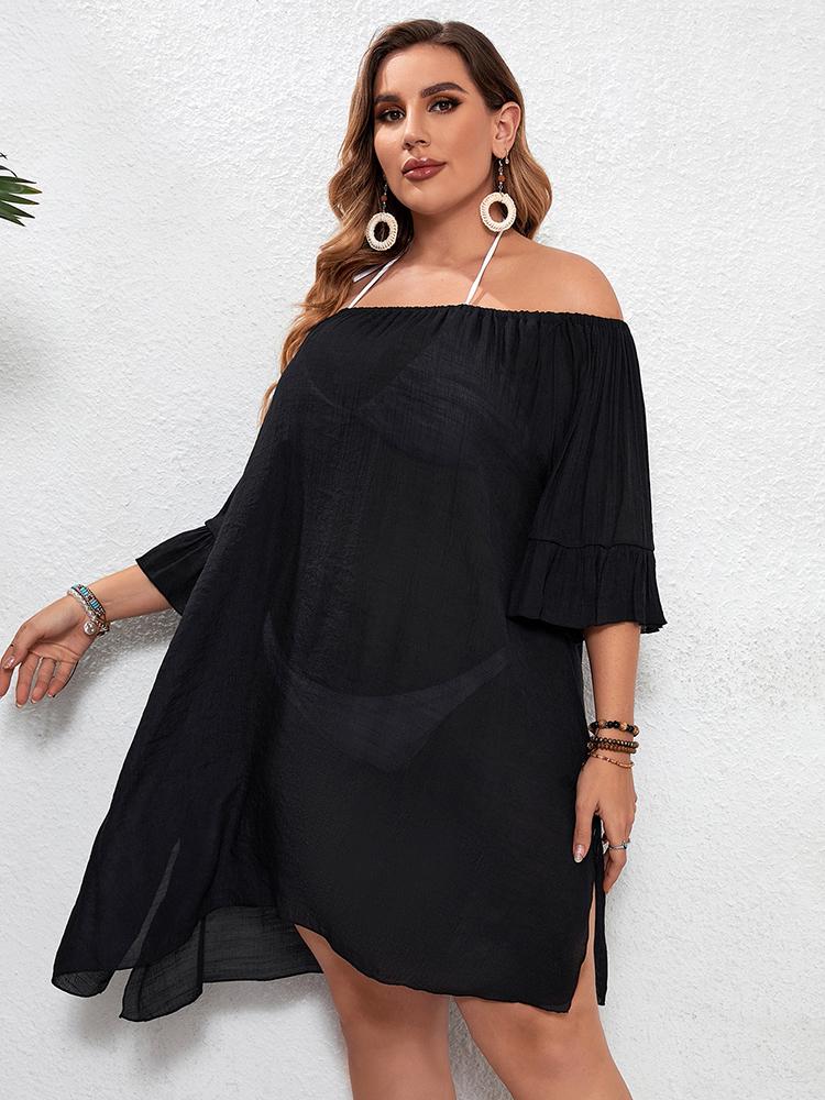Women's Plus Size Beach Ruffled Cover-Up Dress Coverups Dress Summer Bathing Suit Beachwear Shirt Beach Short Dress Clothes