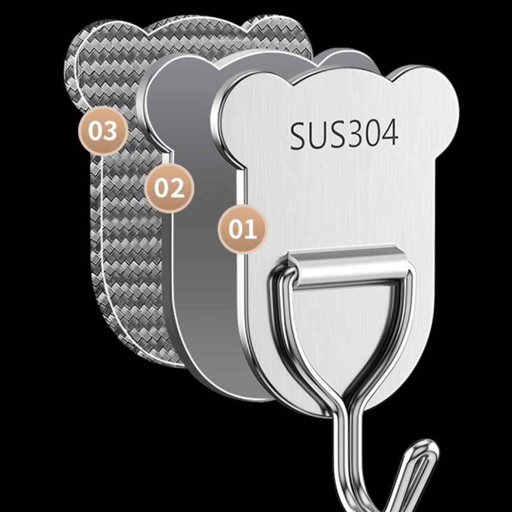 5pcs Strong Bearing Capacity Perforation-free Metal Hook Waterproof Bear Shaped Hook  Door