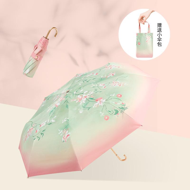 New three-fold gold curved hook fresh color glue sunscreen UV protection sun umbrella Korean women parasol umbrella