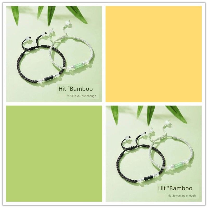 

Свежий плетеный браслет из бамбука Ins Нишевый стиль Необычный регулируемый ремешок для ношения Парный браслет для подруг Маленький подарок 2 Green +2 Black