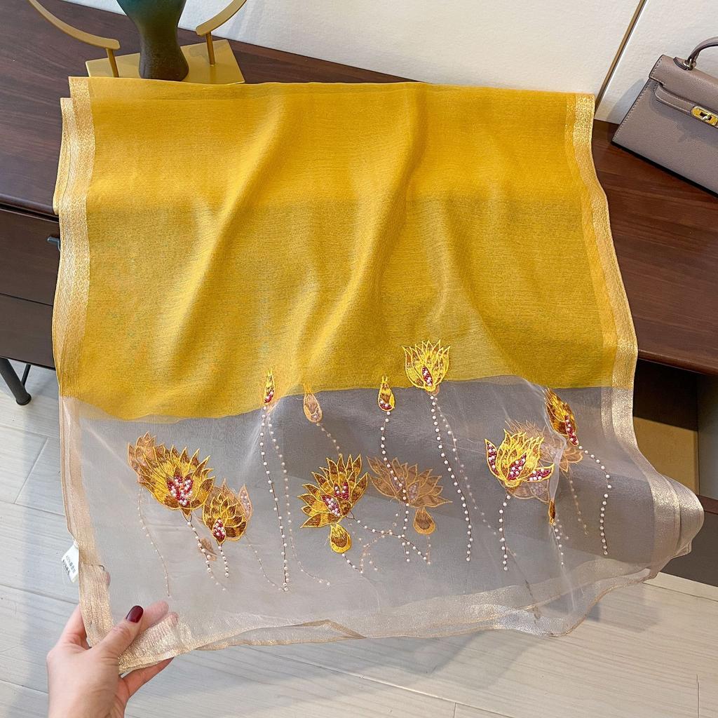 New Korean Style Silk-blend Scarf for Women Thin Embroidered High-end Fashion Exterior Shawl Scarf