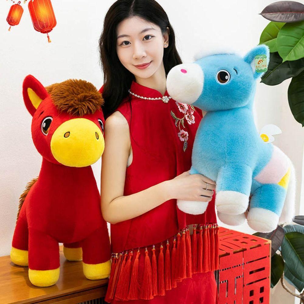 Cartoon Animal Horse Stuffed Toys 25cm/30cm Mascot Traditional Pony Plush Doll Spring Festival