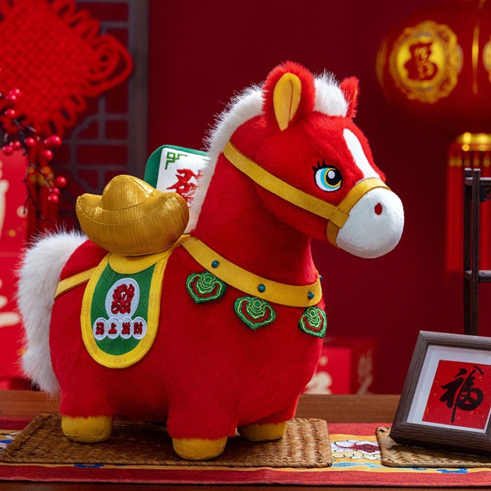 Chinese Style Plush Horse Plush Doll PP Cotton Chinese Stuffed Horse Doll Festive Decor