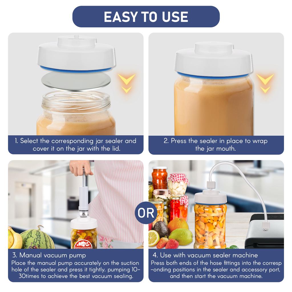 Vakuová zavařovací sklenice Vakuová sada pro vakuové balení s hadicí Otvírák na sklenice Ruční vakuová pumpa pro široké běžné hrdlo