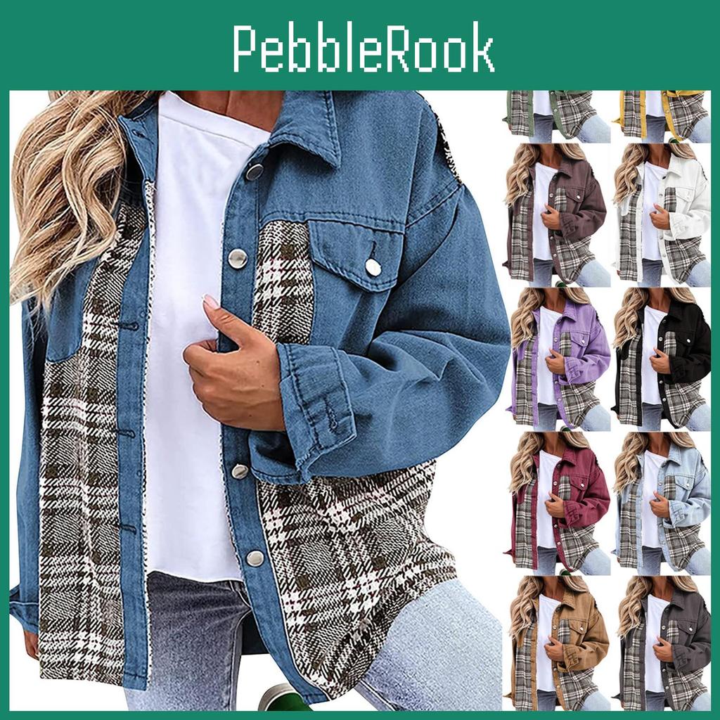 Denim Womens Long Sleeve Jacket Plus Size Basic Lapel Button Down Cropped Casual Jean Jackets Trucker Coats Jacket