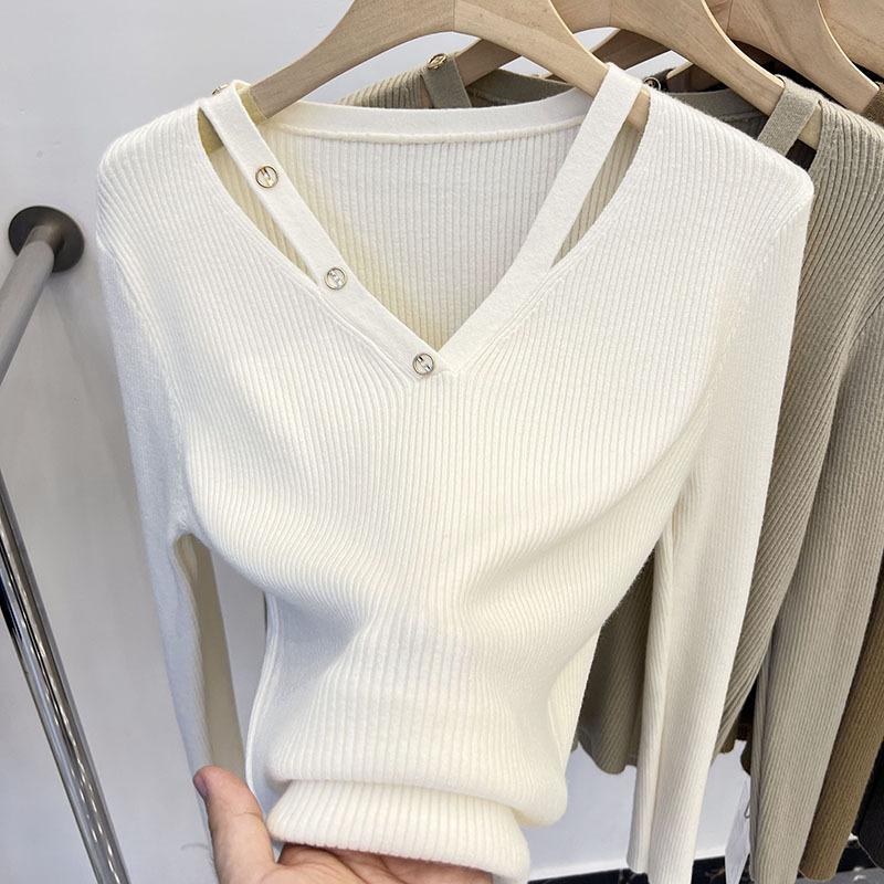 

Свитер для женской осени и зимы, с нижней майкой внутри. Новый вязаный свитер с длинными рукавами. one size fits all