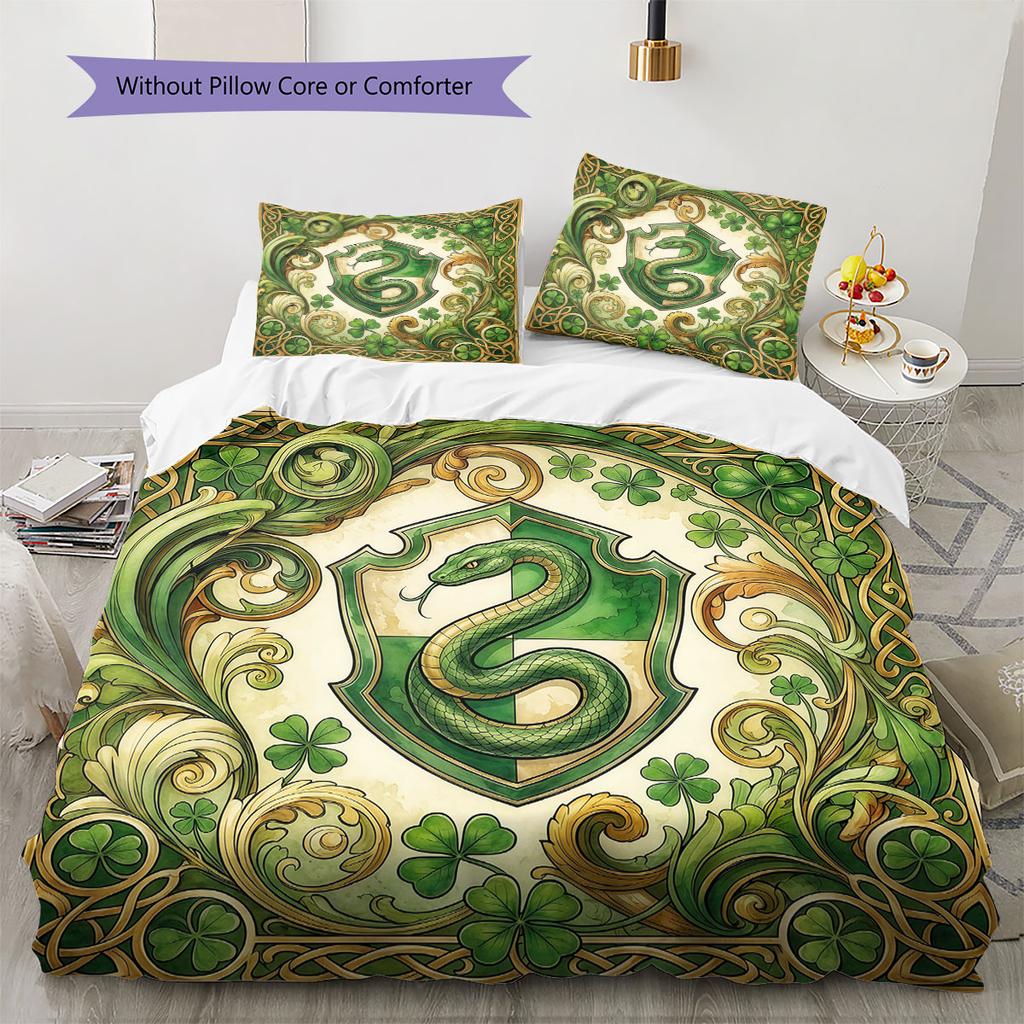 HarryPotter Pattern Bedding Quilt Set Quilt Cover Pillowcase Home Decoration Birthday Gift (1 * Duvet Cover + 2 * Pillowcase, Without Core)
