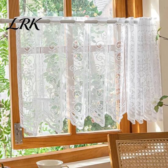 Light Filtering Small Window Panels White Lace Kitchen Curtain, Rustic Floral Over Sink Short Elegant Decor for Living Room Sheer Scalloped