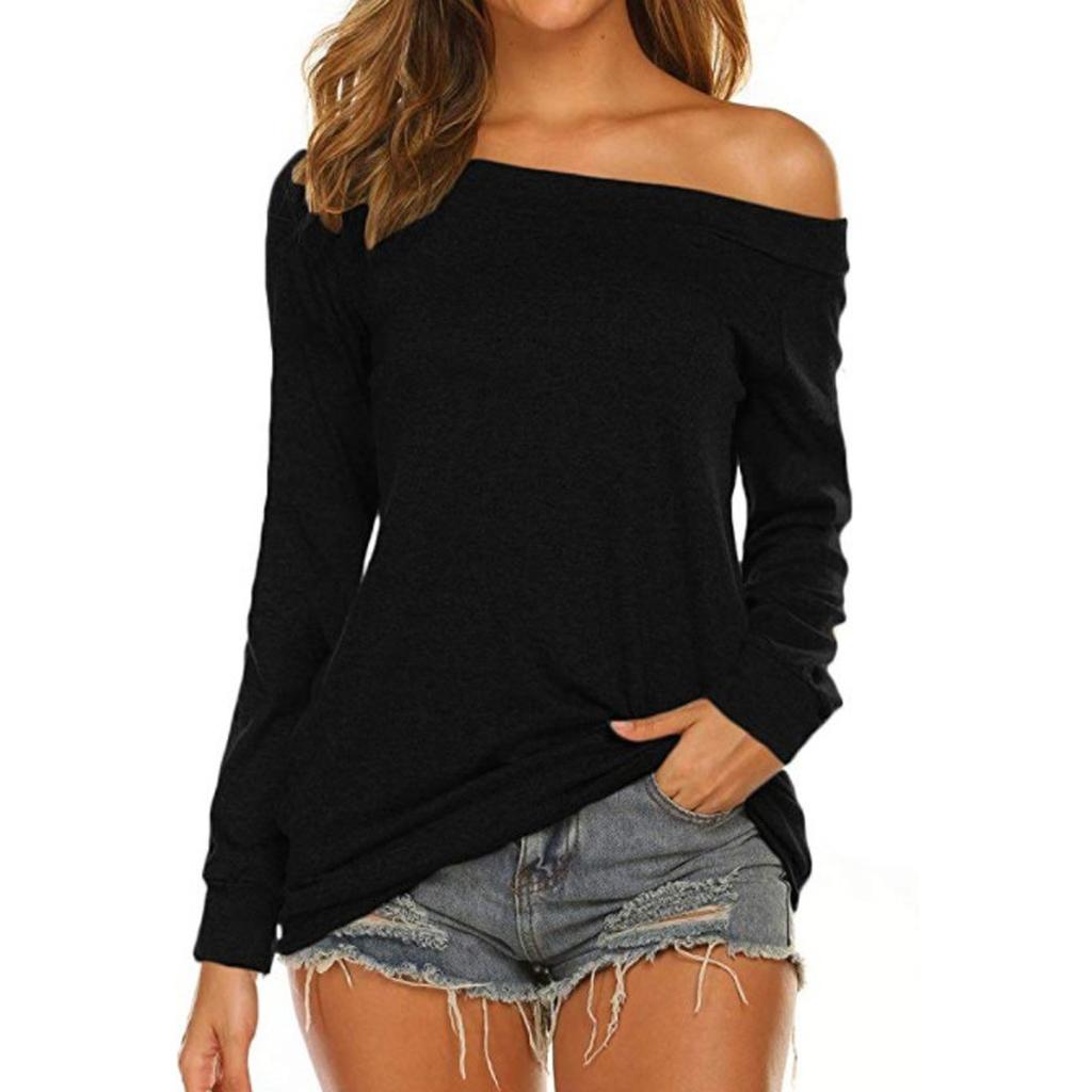 Fashion Leisure Women Long Sleeve Neck Off Shoulder Shirt Tunic Blouse Tops