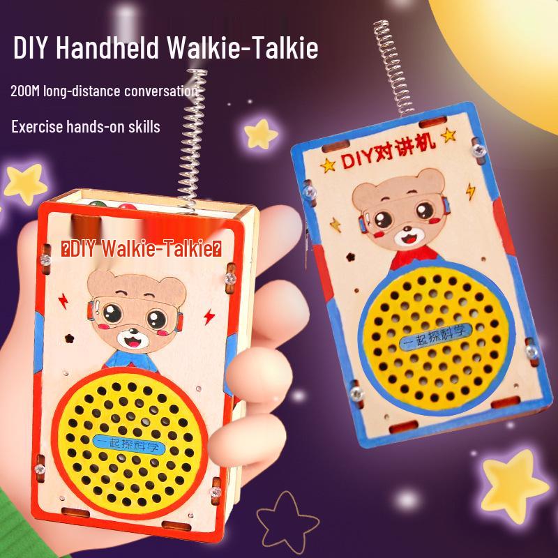Kids' DIY Wooden Science Walkie-Talkie: 200-Meter Educational Wireless Paging Toy