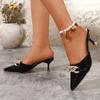 Women's Summer Stiletto Closed-Toe Slip-On Mule Sandals, High-Heel European Style, Available In Large Sizes.