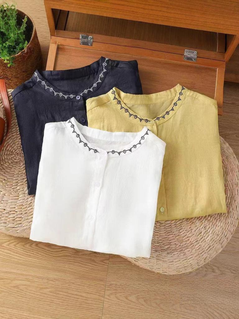 Cotton Embroidered Sleeveless Blouse For Summer Casual Women