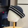 Outdoor design sense 1111 color matching striped handmade knitted sailor hat women's autumn and winter versatile face small wool basin hat