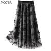 Women Spring Autumn Boho Lace Crochet Skirt Stretch High Waist Women Embroidery A-Line Skirt Women Beach Pleated Skirt