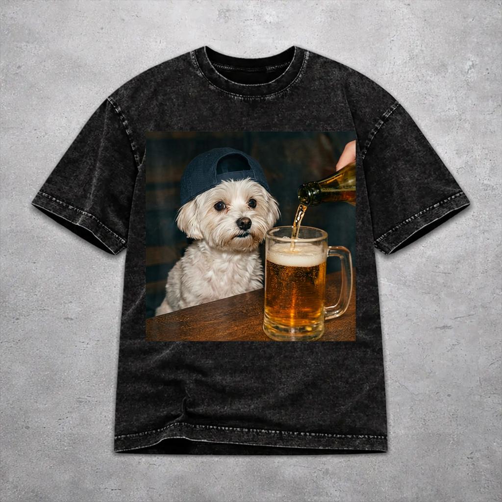 Border Collie Drinking Beer Funny Dog Meme T Shirt Vintage Style For Men Women 100% Cotton T-Shirts Tee Clothing
