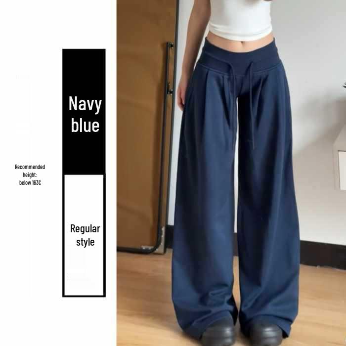 Women's Low Waist Retro Sweatpants: Loose, Slimming, Straight-Leg, Wide-Leg Design with Drawstring