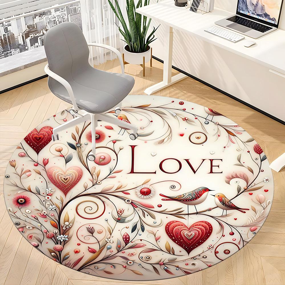 1pc Love Birds Office Round Area Rug,  Mat Suitable ForOffice, Under Office Chairs Bedroom Living Room Home Decor, Room Deco