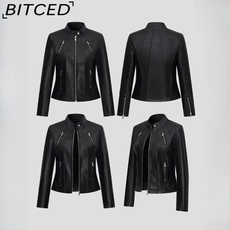 BITCED Autumn Slim-Fit Women's Leather Jacket Slim-Fit Outerwear Leather Clothing for Women