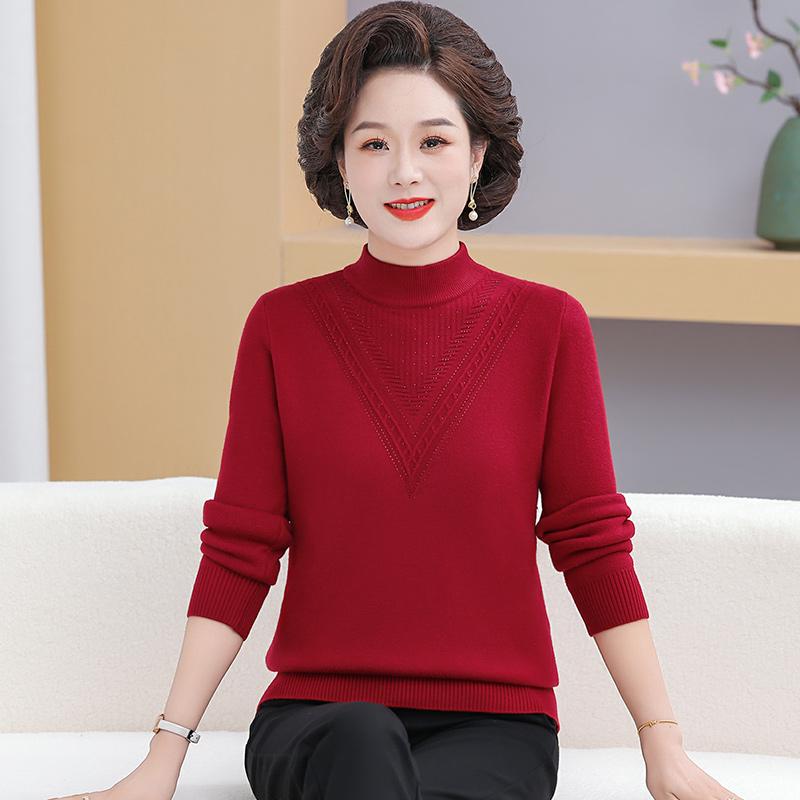 Women's Winter Half-High Collar Thick Knit Sweater for Mid-Aged and Elderly 5 New Styles