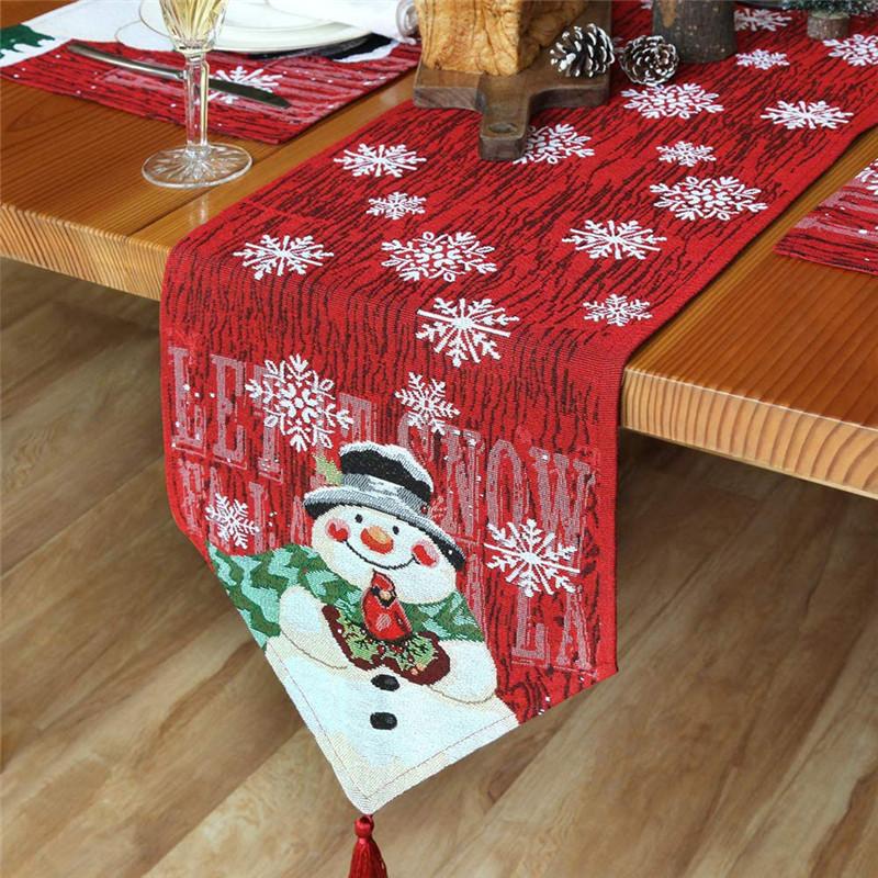 Tappetino da pranzo Pupazzo di Neve Rosso Tovaglia Carina di Natale Cotone Lino Ricamo Atmosfera Festiva Sistema la Decorazione del Tavolo
