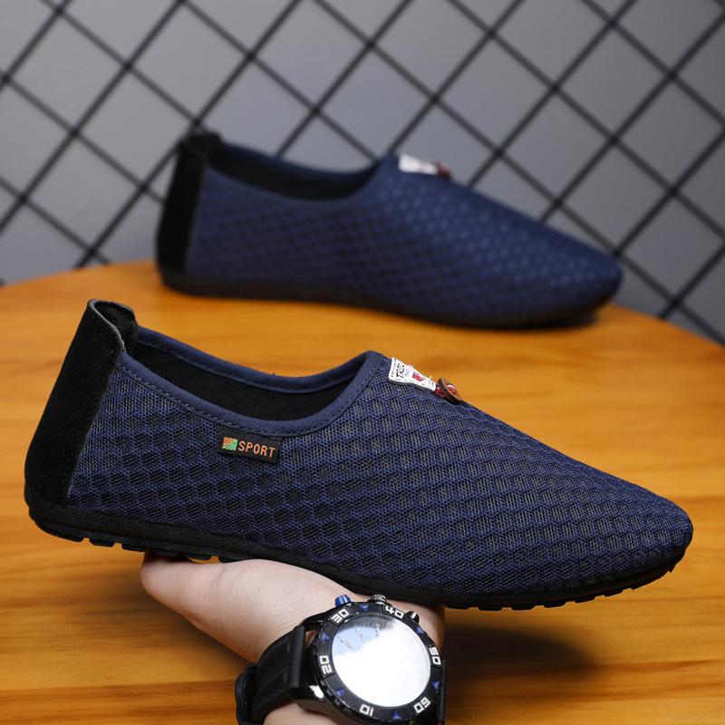 Summer shoes men's Korean version trend breathable canvas shoes men's casual shoes versatile lazy shoes mesh Doudou shoes men