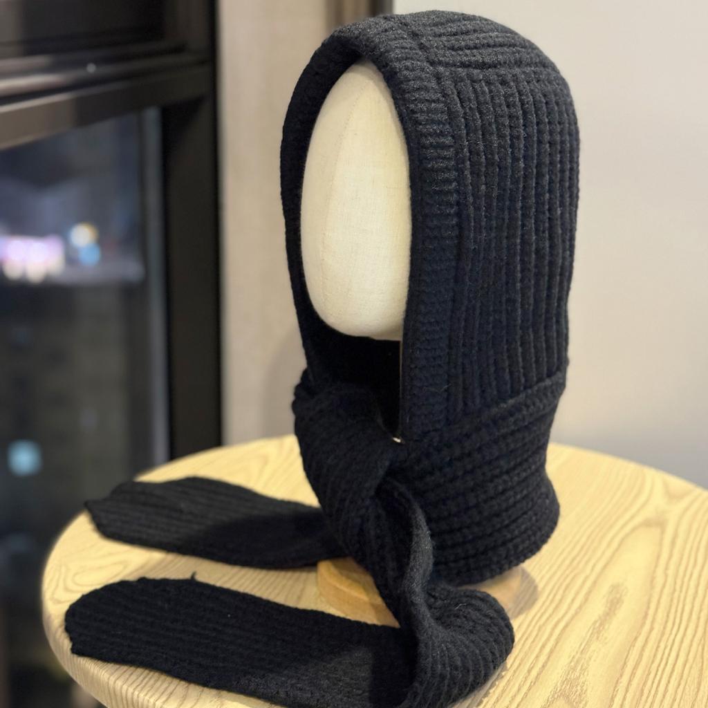 New Style Balaclava Women's Autumn and Winter Warm Woolen Hat Scarf One Piece Knitted Hat Hooded Scarf Trendy