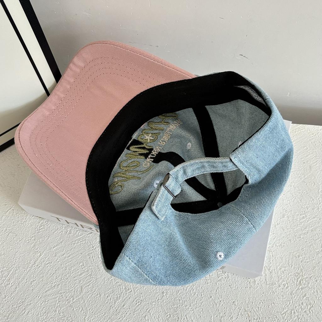 Denim Baseball Hat For Women Letter Prints Summer Cotton Adjustable Peaked Hats Girls Casual Sun Protection Cap Latest Color-Blocked Embroidery