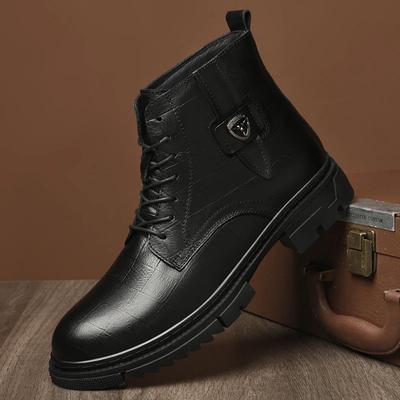 Bottes de motocross en cuir véritable pour hommes, tendance 2024, bottes de neige en peluche d'hiver pour hommes, fermeture éclair latérale, chaussures d'extérieur pour hommes