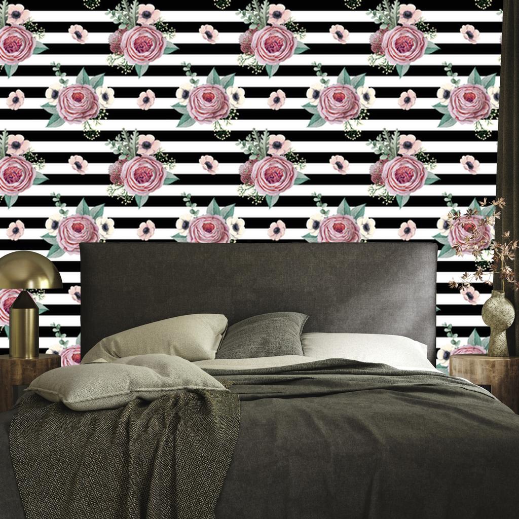 Beautiful Roses, Anemones and Leaves Wallpaper for Living Room and Bedroom 50x1000