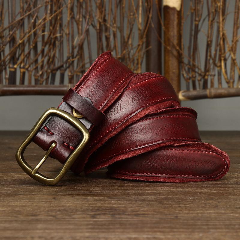 

Мужской ремень в стиле ретро, ​​уникальный змеиный узор, кожаный ремень с пряжкой, первый слой, джинсовый ремень из воловьей кожи 130cm