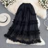 Elastic Waist Fairy Mesh Cake Skirt A-Line Skirt Summer Korean Version High Waist Slim All-Match Midi Skirt