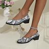 Fashion 2025 New Women Snake Texture Pumps Round Toe American Style Plus Sizes Width Fitting High Heel Mujer Patchwork Shoes Spring