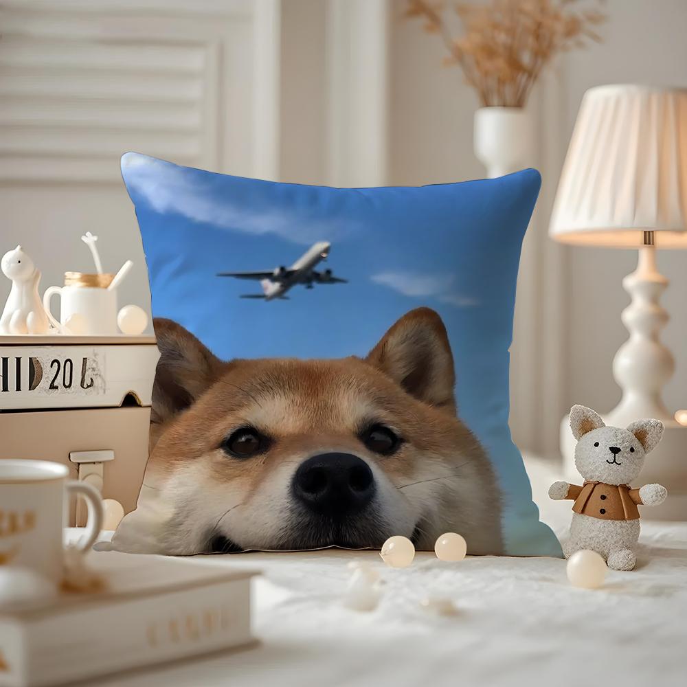Cute Shiba Inu Cushion Cover Antidustmite Pillowcase Invisible Zipper Silky Short Plush Sofa Cushion Cover