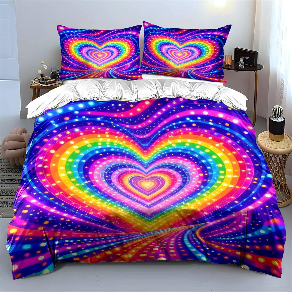 "Colorful Heart Pattern Set Decor" Soft Skin-Friendly Bedding Set Includes 1 Duvet Cover And 2 Pillowcase Gift