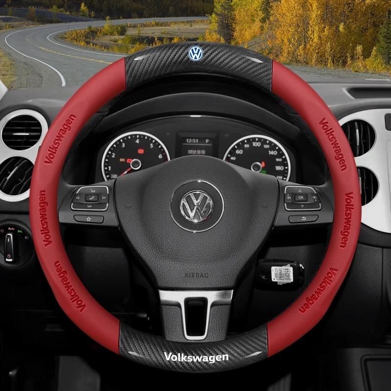 Carbon fiber Leather Car Steering Wheel Cover For Volkswagen T-ROC T-Cross Touareg Polo Passat Golf 5 GTI Beetle Magotan Tiguan