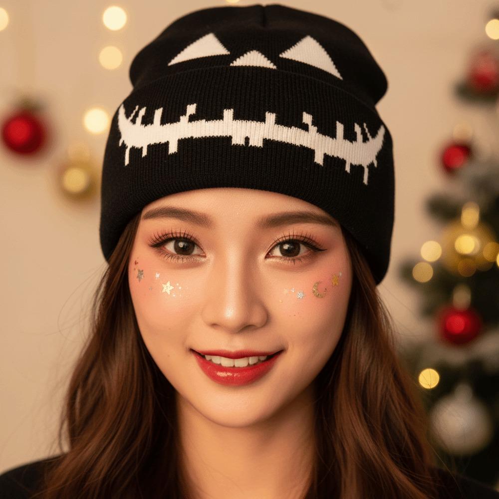 Soft Texture Halloween Knitted Cap Knitted Fabric Hip Hop Skullcap Daily Commute