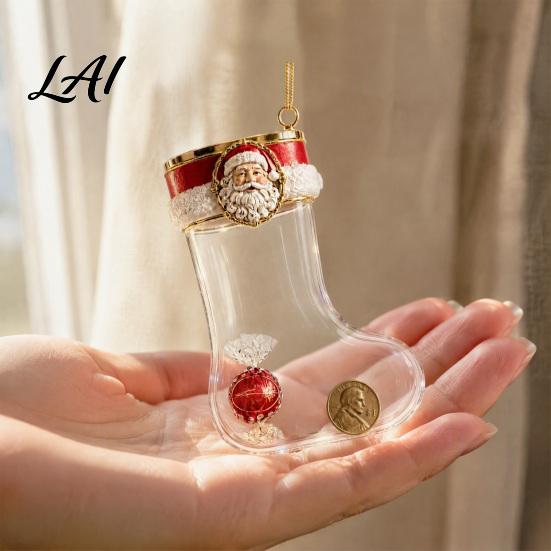 Exquisite Gold Edge Holiday Gifts Fillable Christmas Stocking Acrylic Ornament Transparent Candy Filled Tree Indoor Scene Hanging Props Decor Santa