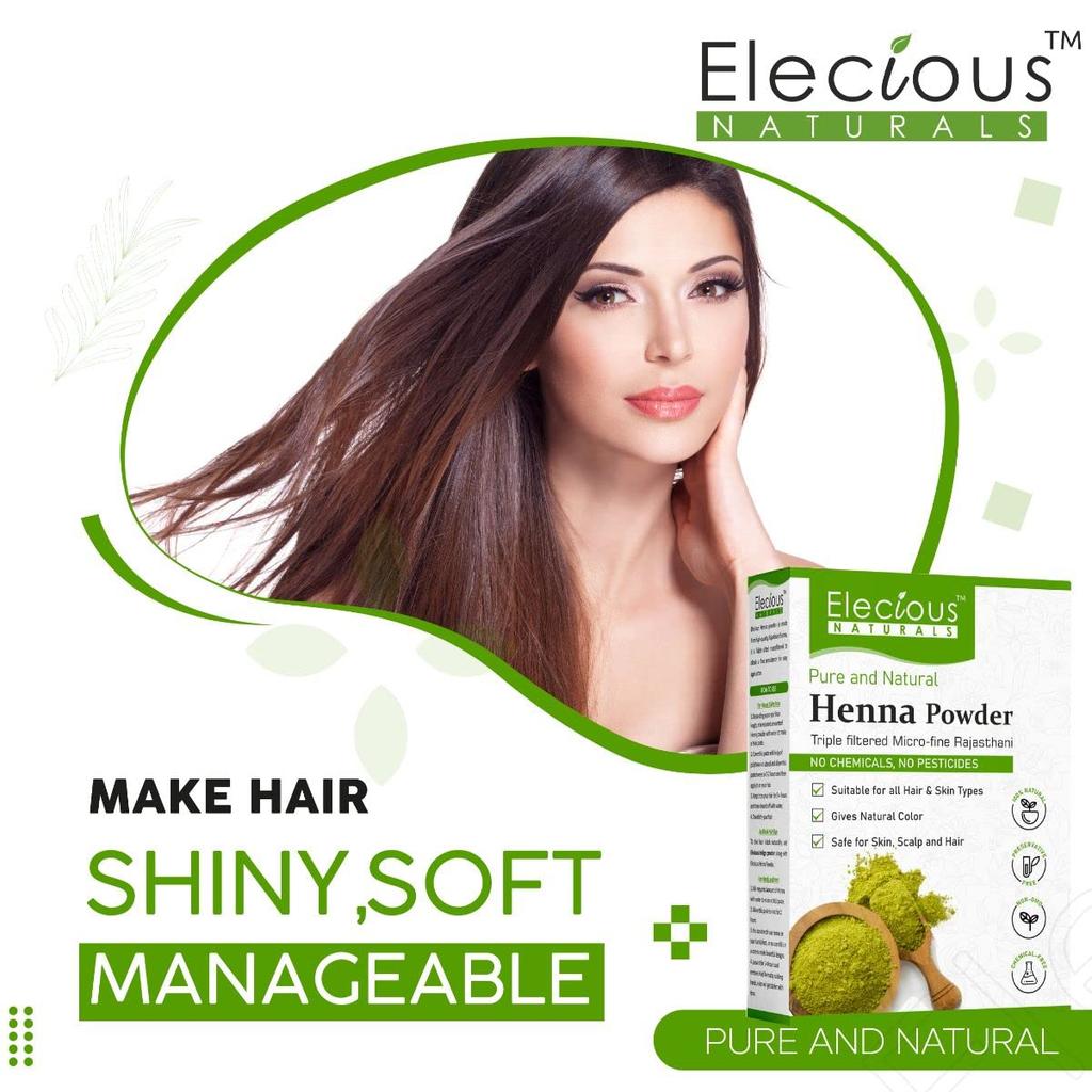 Elecious Natural Henna Powder for Hair Color and Growth Silicone Free, Ammonia Free, Sulphate Free, Synthetic Color-Free, Paraben Free 200gm