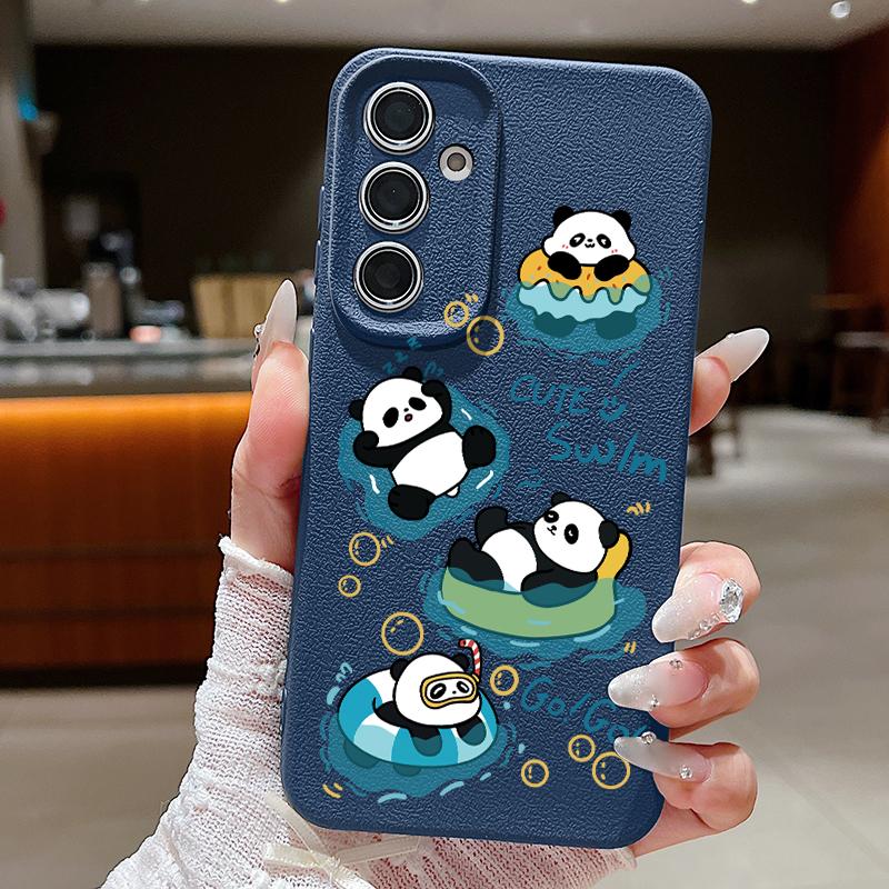 Cute Panda Print Case For Samsung S26 S25 Ultra S24 S23 S22 S21 FE A15 A35 A55 A16 A36 A56 A17 A18 A37 A57 5G Leather Texture Soft Cover